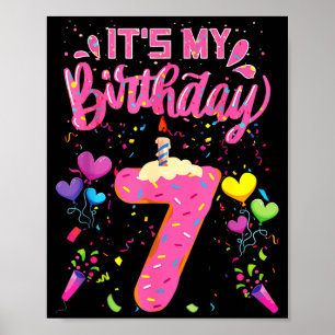 7th birthday doughnut happy 7 years old girl kids poster