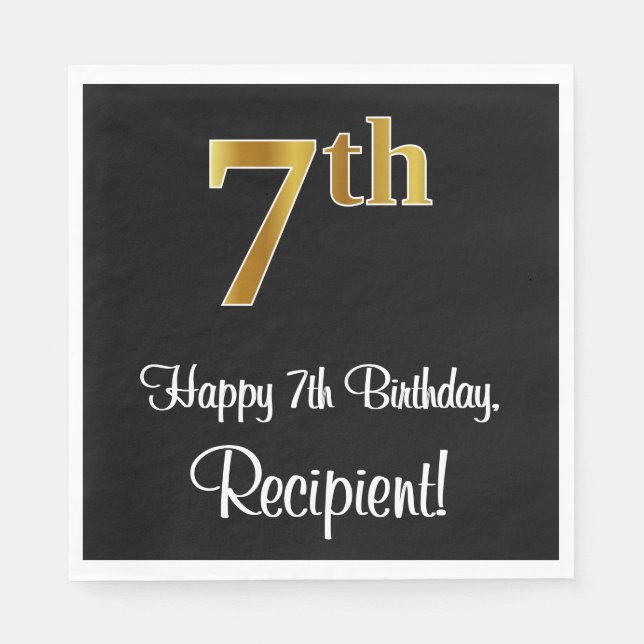 7th Birthday ~ Elegant Luxurious Faux Gold Look #  Napkin (Front)
