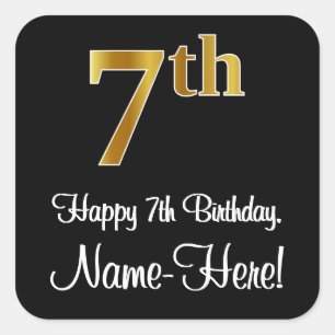7th Birthday – Elegant Luxurious Faux Gold Look # Square Sticker