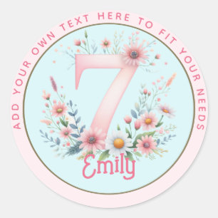 7th Birthday Fairy Floral Pink Princess Fairytale Classic Round Sticker