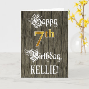 7th Birthday: Faux Gold Look + Faux Wood Pattern Card