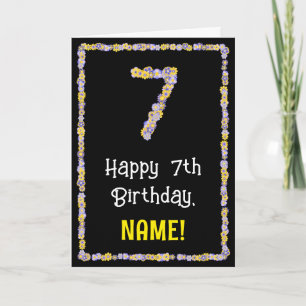 7th Birthday: Floral Flowers Number, Custom Name Card