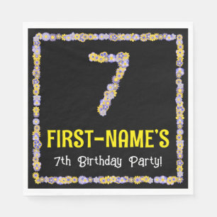 7th Birthday: Floral Flowers Number, Custom Name Napkin