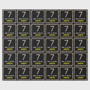 7th Birthday: Floral Flowers Number, Custom Name Wrapping Paper