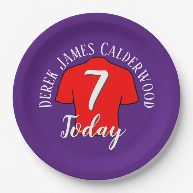 7th Birthday Football Badge to Personalise Paper Plate (Front)