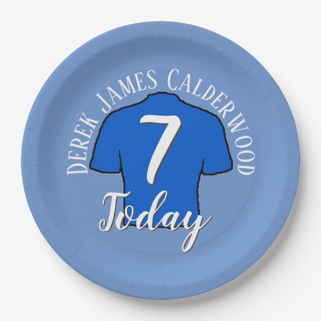 7th Birthday Football Badge to Personalise Paper Plate (Front)