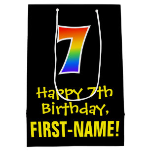 7th Birthday: Fun, Bold, Colourful, Rainbow "7" Medium Gift Bag