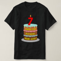 7th Birthday — Fun Cake & Candle, w/ Custom Name