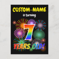 7th Birthday - Fun Fireworks, Rainbow Look "7"