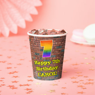 7th Birthday: Fun Graffiti-Inspired Rainbow 7 Paper Cups