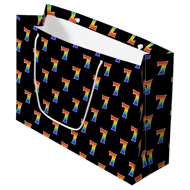 7th Birthday: Fun Rainbow Event Number 7 Pattern Large Gift Bag (Front Angled)