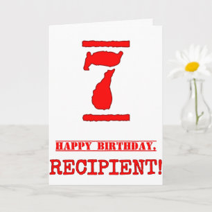 7th Birthday: Fun, Red Rubber Stamp Inspired Look Card