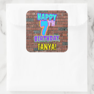 7th Birthday – Fun, Urban Graffiti Inspired Look Square Sticker