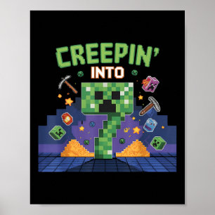 7th Birthday Gamer Pixel Creepin’ Into 7 Video Gam Poster