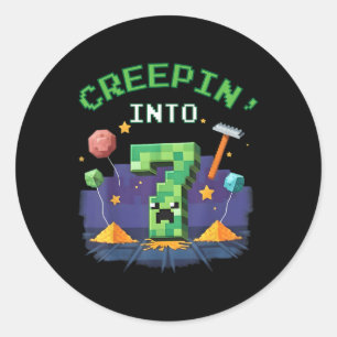 7th Birthday Gamer Pixel Creepin Into 7 Video Game Classic Round Sticker