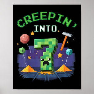 7th Birthday Gamer Pixel Creepin Into 7 Video Game Poster
