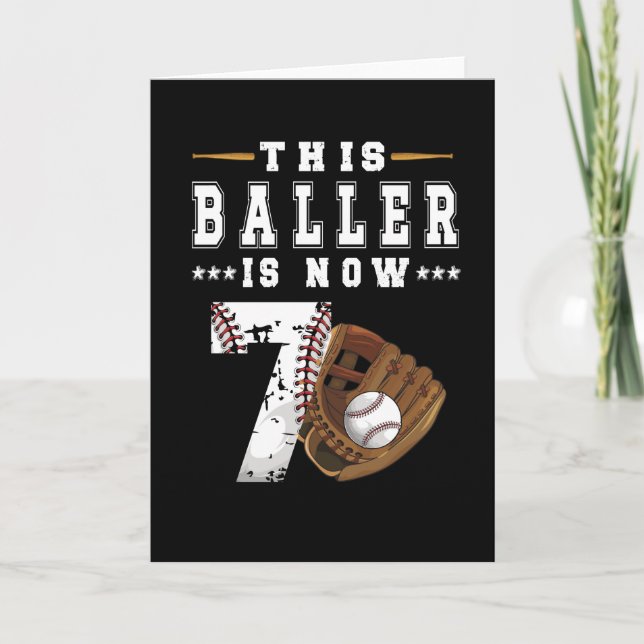 7th Birthday Gift Baseball Player 7 Year Old Boy Card (Front)