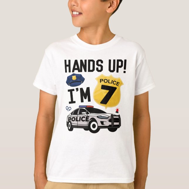 7th Birthday Gift Police Officer 7 Year Old Boy T-Shirt (Front)