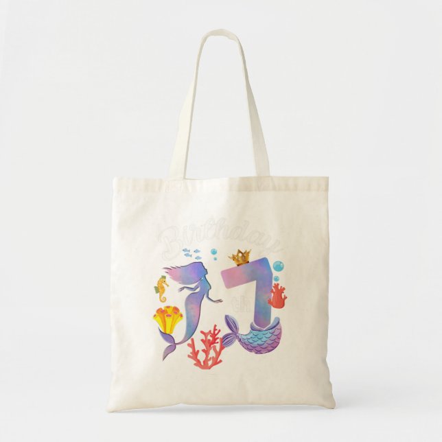 7th Birthday Gifts Girl Mermaid Is 7 Years Old Bir Tote Bag (Front)
