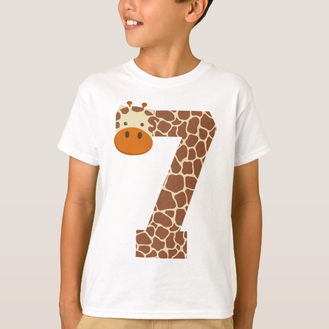 7th Birthday Giraffe Animal Boys Kids 7 Year Old T-Shirt (Front)