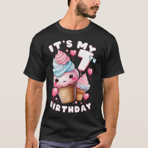 7Th Birthday Girl 7 Years Ice Cream Number 7 T-Shirt