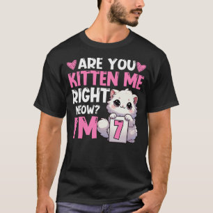 7th Birthday Girl 7yr Seven 7 Year Old Kitten Cat  T-Shirt
