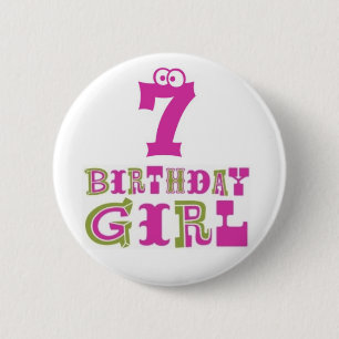 7th Birthday Girl Button Badge