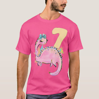 7Th Birthday Girl Dinosaur Pink Dino Party Outfit  T-Shirt