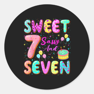 7th Birthday Girl Donut Sweet Sy And Seven Birthda Classic Round Sticker