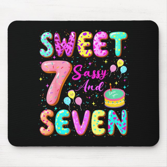 7th Birthday Girl Donut Sweet Sy And Seven Birthda Mouse Mat (Front)