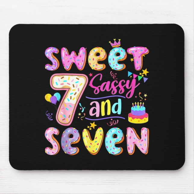 7th Birthday Girl Donut Sweet Sy And Seven Birthda Mouse Mat (Front)