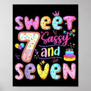 7th Birthday Girl Donut Sweet Sy And Seven Birthda Poster