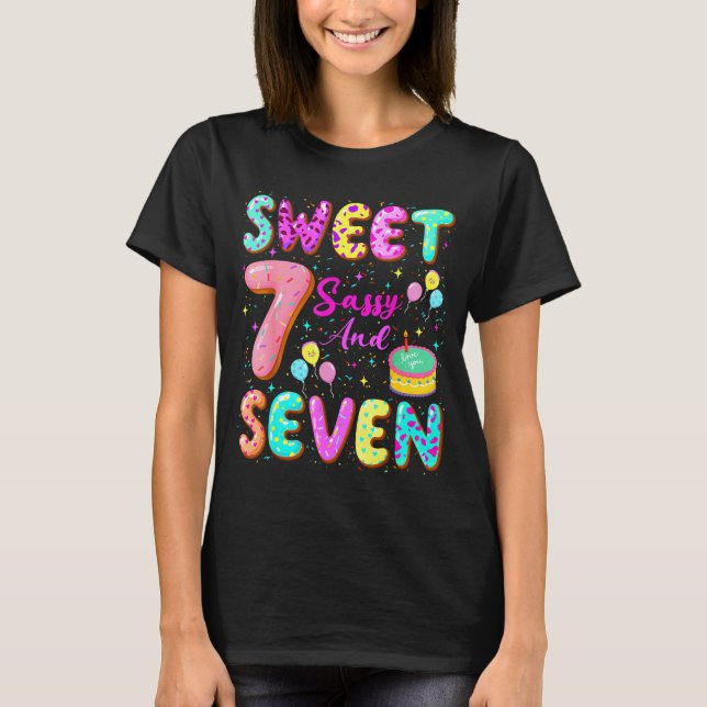 7th Birthday Girl Donut Sweet Sy And Seven Birthda T-Shirt (Front)