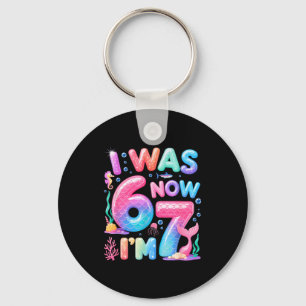 7th birthday girl i was 6 i'm 7 year old mermaid key ring