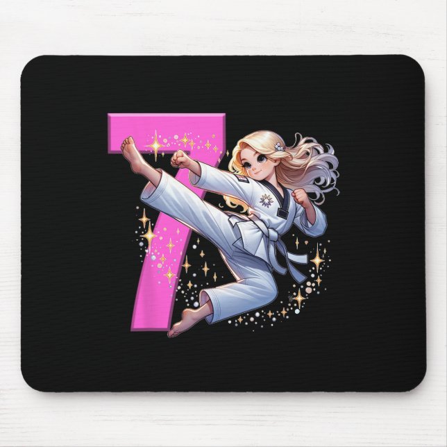 7th Birthday Girl Martial Arts Party Taekwondo Kar Mouse Mat (Front)