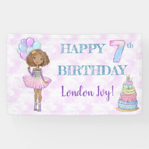 7th Birthday Girl Princess African American Banner