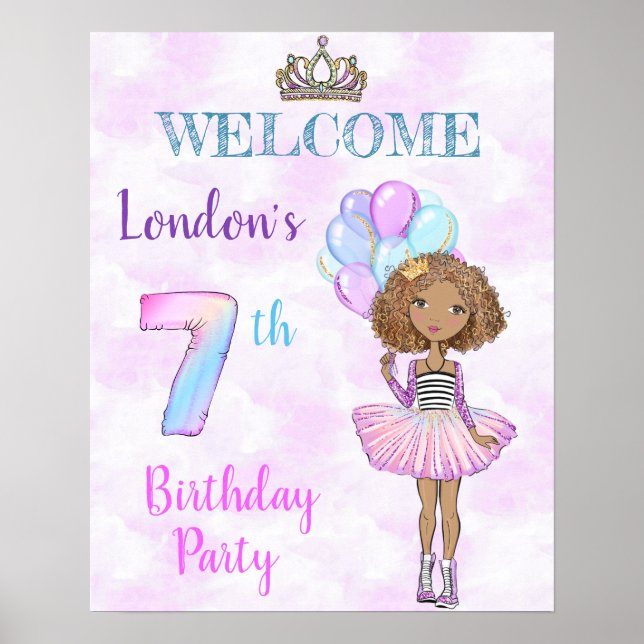 7th Birthday Girl Princess African American Poster (Front)
