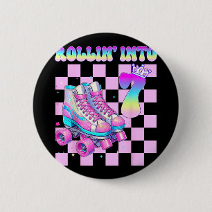 7th Birthday Girl Rolling Skates 7 Year Old Roller 6 Cm Round Badge