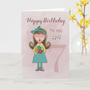 7th Birthday Girl Singing Happy Birthday Card