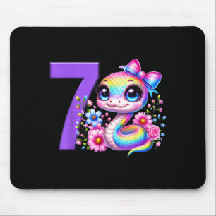 7th Birthday Girl Snake Party Rainbow Coquette Bow Mouse Mat