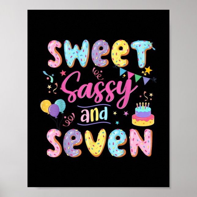 7th Birthday Girl Sweet Sassy And Seven Doughnut 7 Poster (Front)