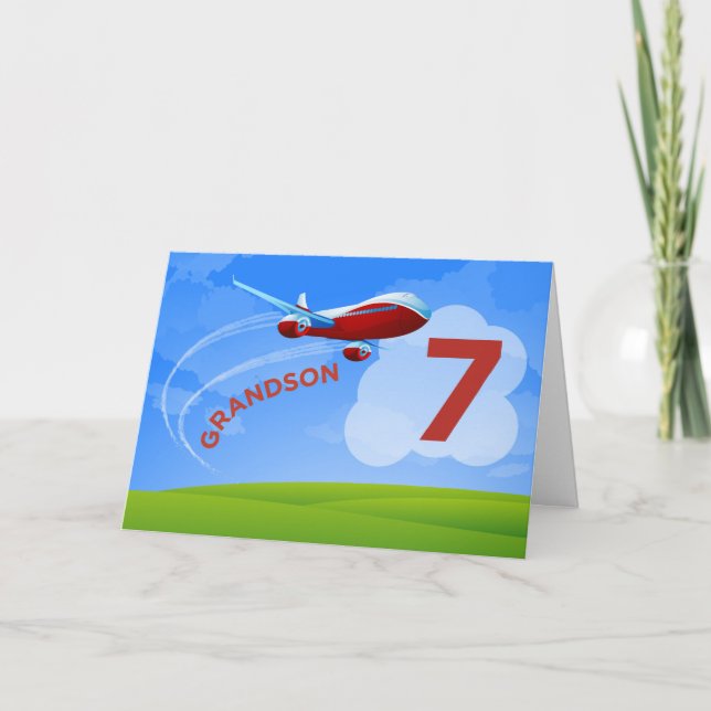 7th Birthday, Grandson, Red Aeroplane Card (Front)