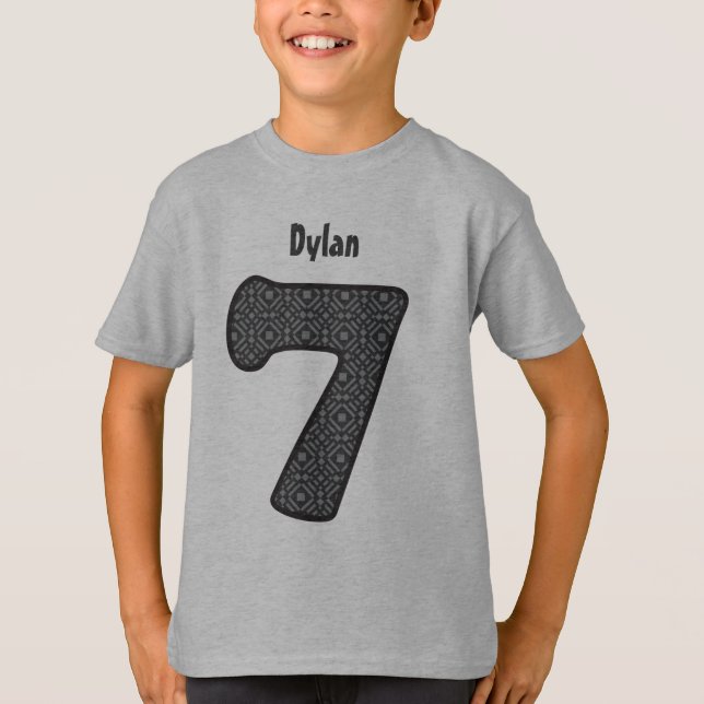 7th Birthday GRAY PATTERN Seven Year Custom V09 T-Shirt (Front)