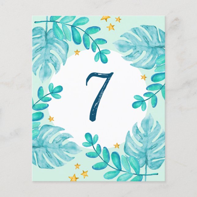 7th Birthday Greenery jungle blue Boy invitations Flyer (Front)