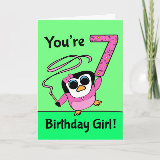 7th Birthday - Gymnast Penguin Card