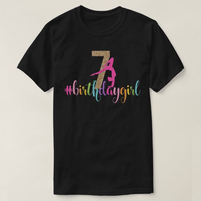 7th Birthday Gymnastics Girls Rainbow Party Gymnas T-Shirt (Design Front)