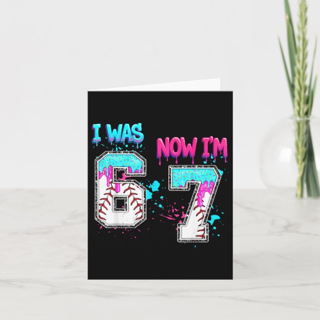 7th Birthday I Was 6 Now I'm 7 Baseball Ice Cream  Card (Front)