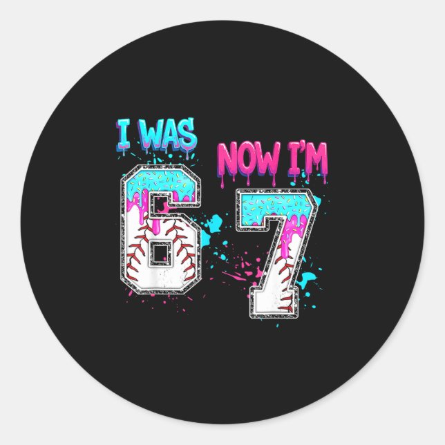 7th Birthday I Was 6 Now I'm 7 Baseball Ice Cream  Classic Round Sticker (Front)