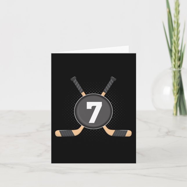 7th Birthday Ice Hockey 7 Years Old Themed Birthda Card (Front)