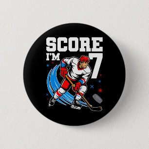 7th Birthday Ice Hockey Boy Seven Year Old Ice Hoc 6 Cm Round Badge